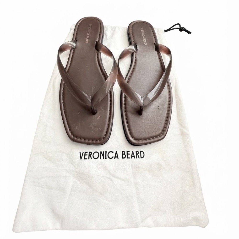 Veronica Beard Clea Jelly Flip-Flop Sandals Hazelwood Brown Square Toe - Size 9